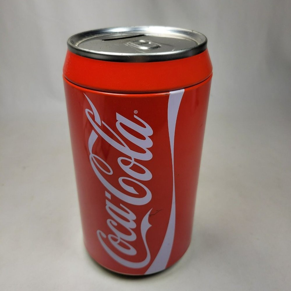 Coca Cola Classic Coke 7.5” Large Tin Can Coin Bank With Slot